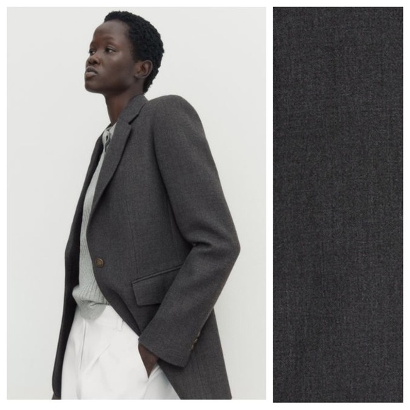 NWT. Massimo Dutti Grey Micro Twill Fabric Blazer with Buttons. Size 4. - Picture 2 of 12